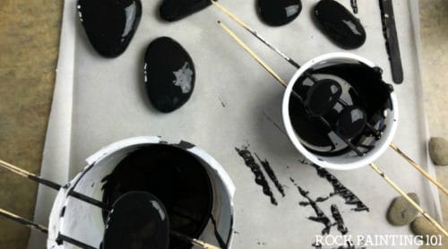 Base Coat Rocks to paint. Add a quick and inexpensive base coat to your rock painting. This method uses acrylic paint. Perfect for rock hunting!