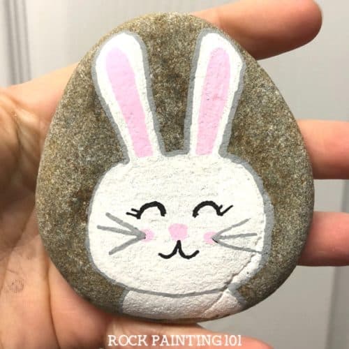 Easter Bunny Rock ~ Easter rock painting ideas for beginners.