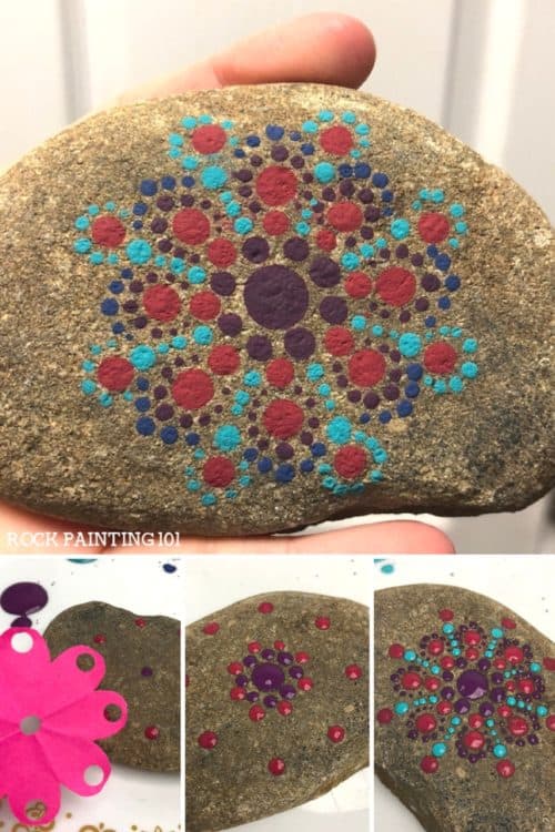 Mandala Rock Painting. Get tips on how to paint a mandala onto a rock. Simple hack, quick tips, perfect for the rock painting beginner. #mandala #mandalarocks #howtopaintamandala #mandaladesigns #rockpaintingforbeginners #stonepainting #rockpainting101