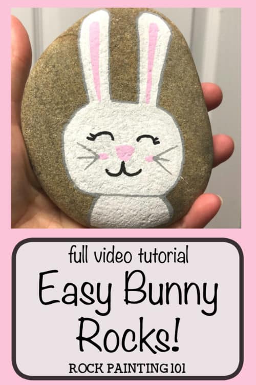 Easter Bunny Rock ~ Easter rock painting ideas for beginners. #bunnyrock #easterbunnyrock #easterrockpainting #rockpaintingideas #stonepainting #howtodrawabunny #rockpainting101