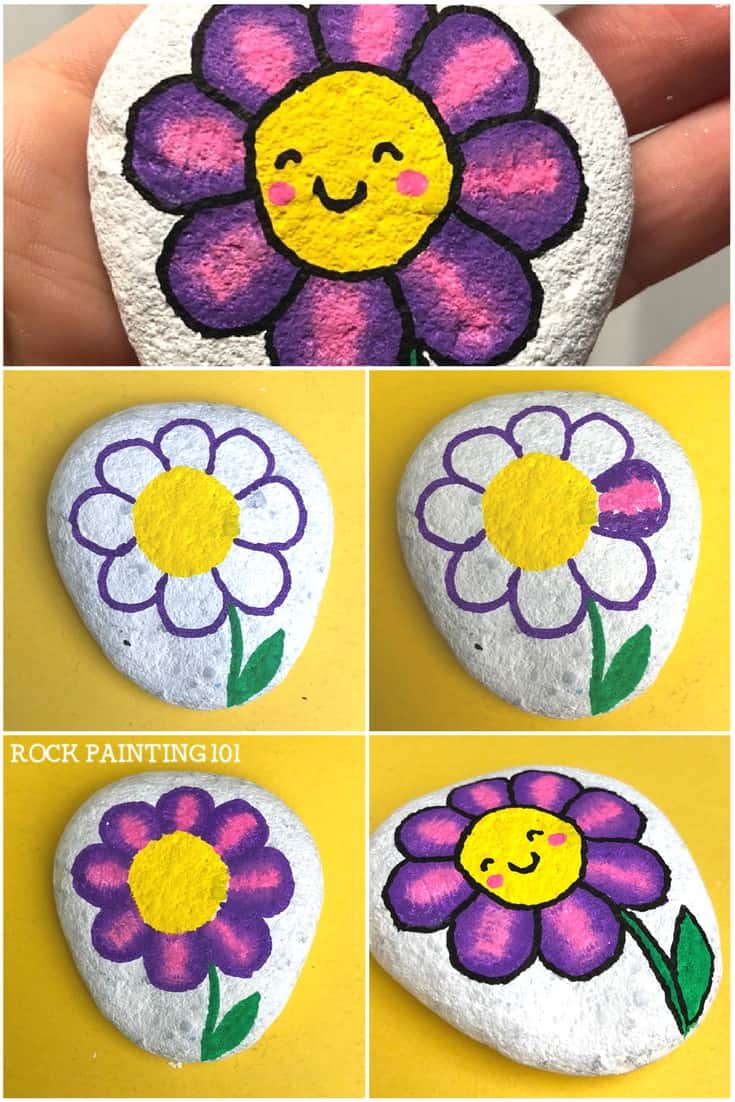 Happy Flower Rocks An easy flower painting idea Rock Painting 101
