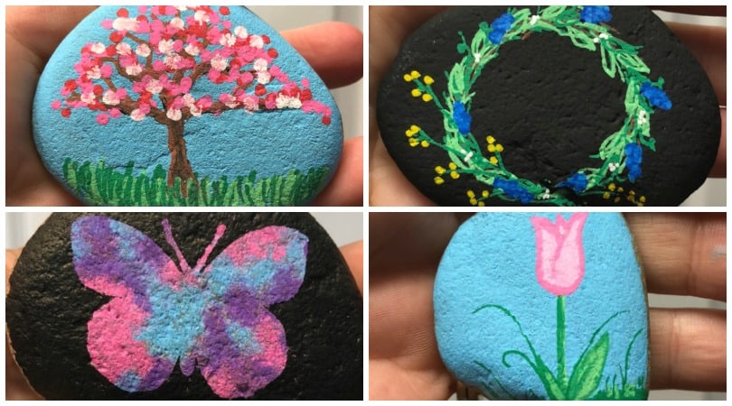 Your Choice RP59 Hand Painted Rock 2.6" to 2.9" Rock Painting Spring Flowers 