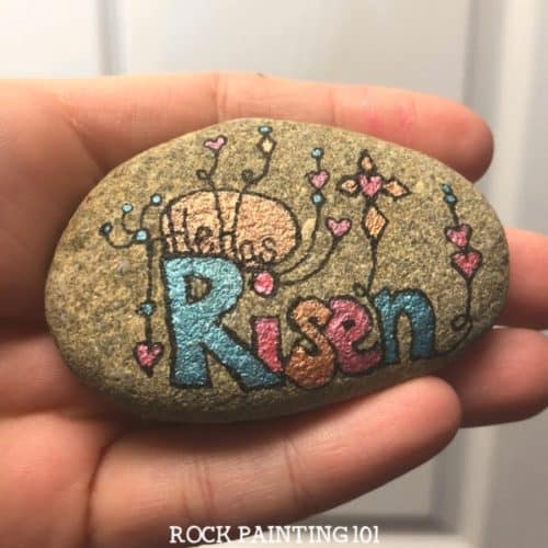 He Has Risen! Zendangle Easter Rock Painting Idea.