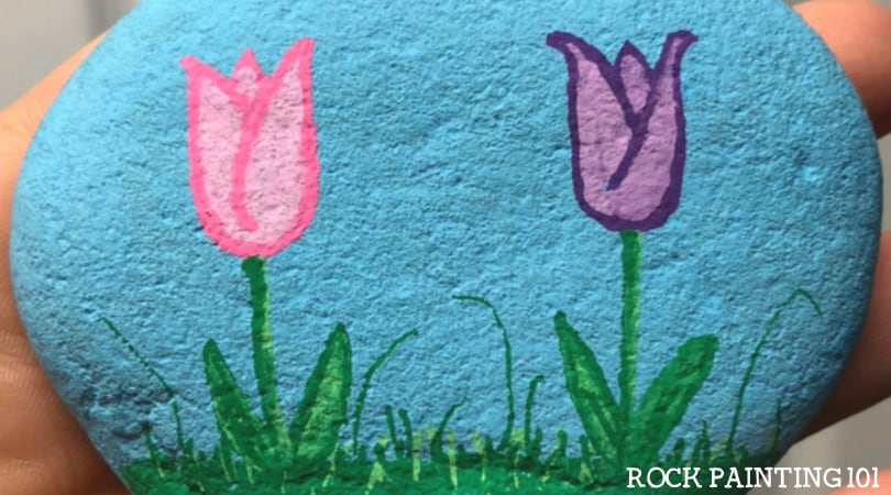 Tulip Hand-painted rock.