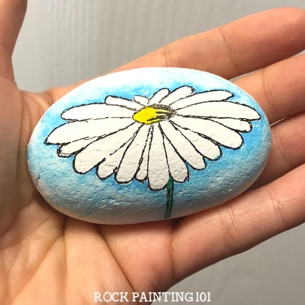 Daisy painted rock