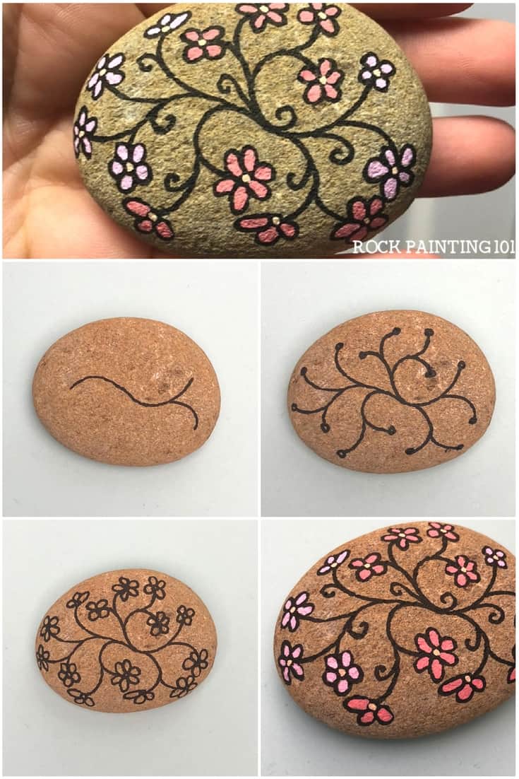 Flower Vines Painted Rocks A quick stone painting idea for beginners
