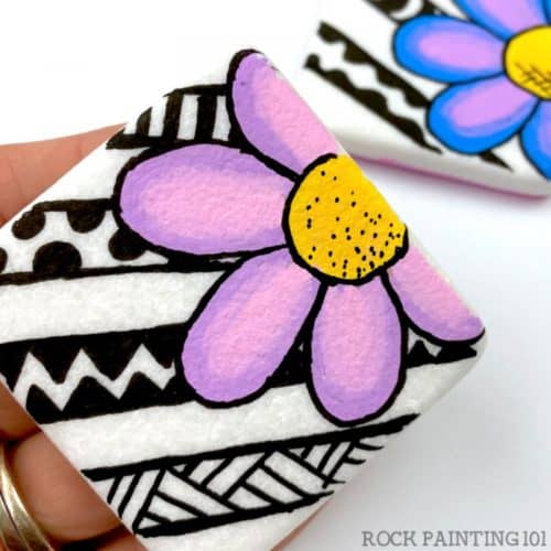 black and white with color flower painting idea