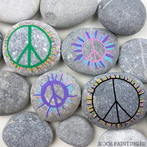 radial design peace painted rocks