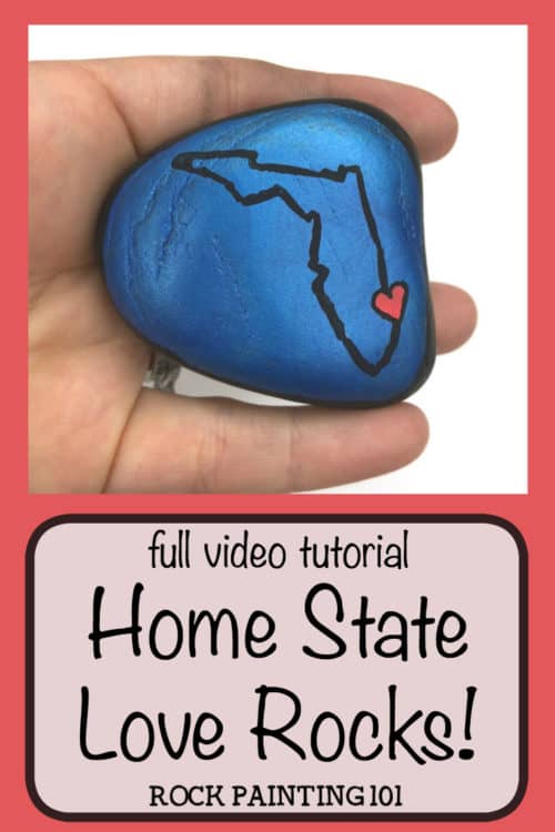 Easily paint your state onto a rock with this quick tutorial. Step by step instructions and a video help you to master this rock painting idea. #state #rockpaintingideas #florida #howtopaintrocks #stonepainting #rockhiding #rockhunting #homestate #ilovemystate #rockpainting101