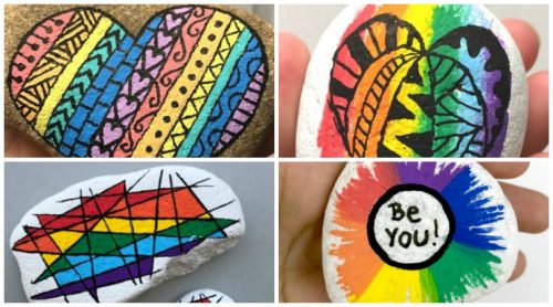 Rainbow art rock painting ideas for beginners rainbow theme