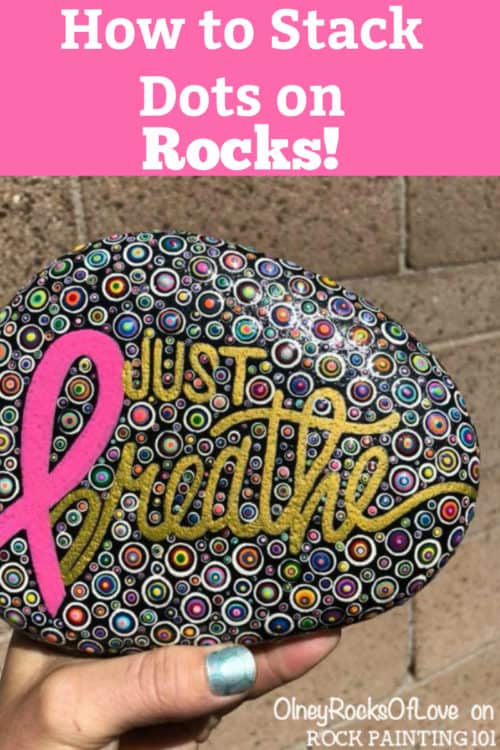 This fun way to stack dots will help you to master your dot painting technique. It's perfect for mandalas and other rock painting ideas. #dotpainting #mandala #howtopaintrocks #pinkribbon #rockpaintingideas #rockpainting101