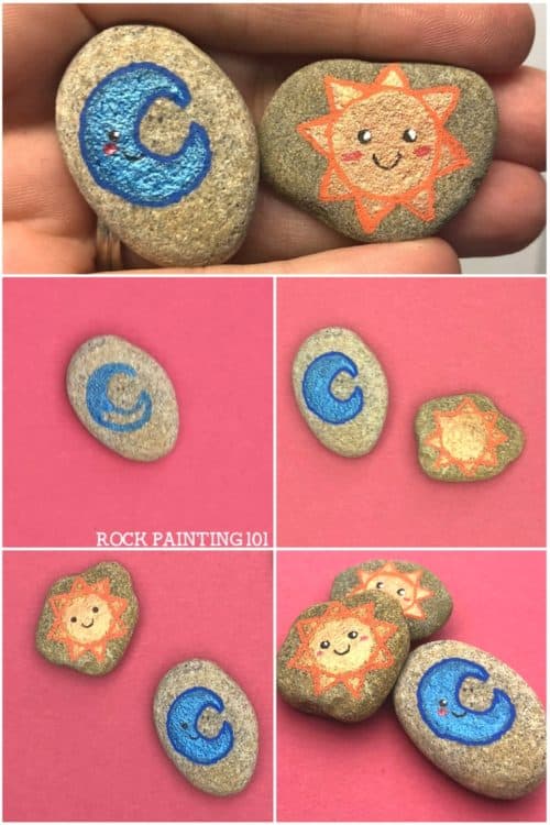 Make tic tac toe rocks that are the perfect boredom buster for kids. They also make amazing gifts! Check out the video tutorial and a collection of ideas for your set. #tictactoe #rocks #travelgame #rockpaintingideas #rockgames #rockgifts #sunrock #moonrock #rockpainting101