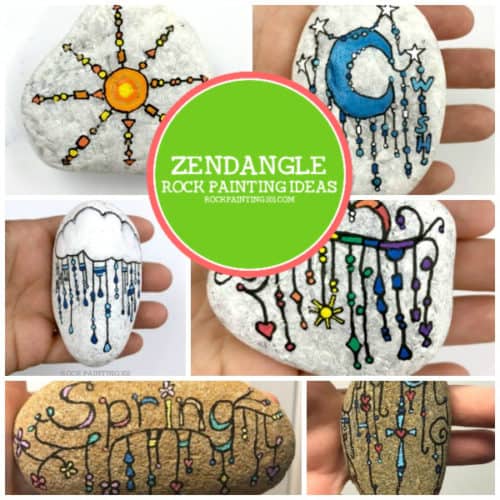 Zendangle rock painting ideas are perfect for beginners. This style of rock is perfect for those that aren't great at painting more complex designs. Plus they are loads of fun to create #zendangle #rocks #dangles #rockpainting #stonepainting #kindnessrocks #howtozendangle #rockpainting101