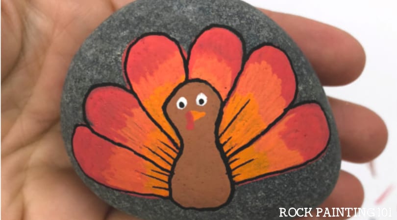 How to paint an easy turkey to make a fun fall painted rock