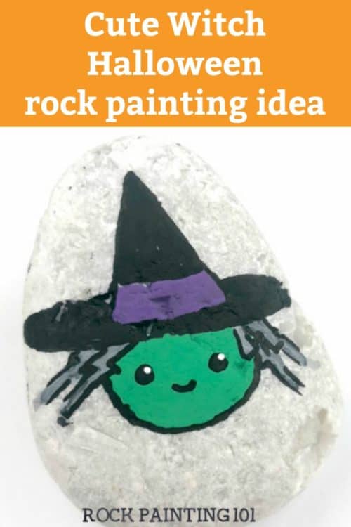 These witch rocks are perfect for hiding around for Halloween. Trick or treaters will love these fun Halloween rocks! #witch #halloween #paintedrocks #rockpaintingidea #howtodrawawitch #witchrocks #rockpainting101