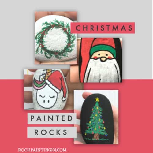 These Christmas Painted Rocks are perfect for celebrating and gifting this holiday season. From fun Christmas trees to holiday unicorns, there is a tutorial for every skill level! #Christmaspaintedrocks #christmasrockpainting #holidayrockpainting #stonepainting #stockingstuffers #christmascraft #holidayart #rockpaintingtutorials #rockpainting101