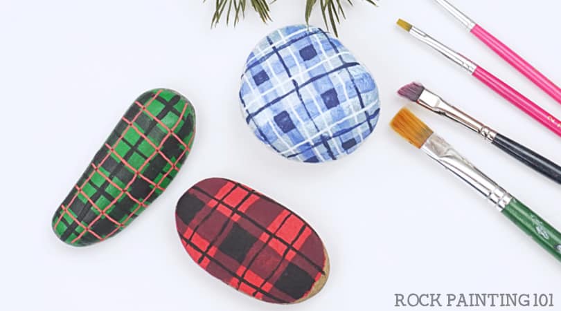 How to paint plaid patterns to make a fun rock