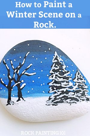 How to make this beautiful winter scene rock painting idea