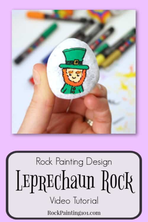 Rock painting tutorial for a Leprechaun stone.