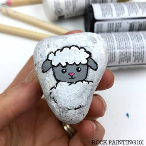 Lamb painted rocks are great Easter Rock painting ideas. You can paint this lamb as a story stone as well. 