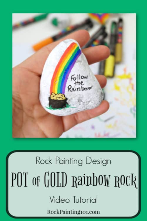 Paint a pot of gold at the end of the rainbow. What a cute and simple St. Patrick's Day rock idea.