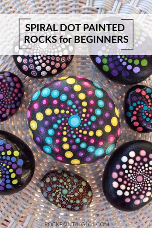 How to create dotted spiral patterns. Rock painting tutorial for beginners.