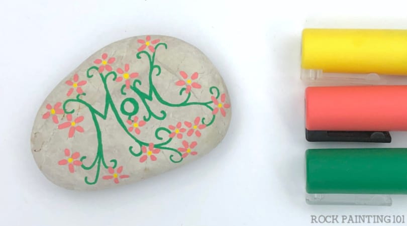 How to make a simple floral vine rock painting design