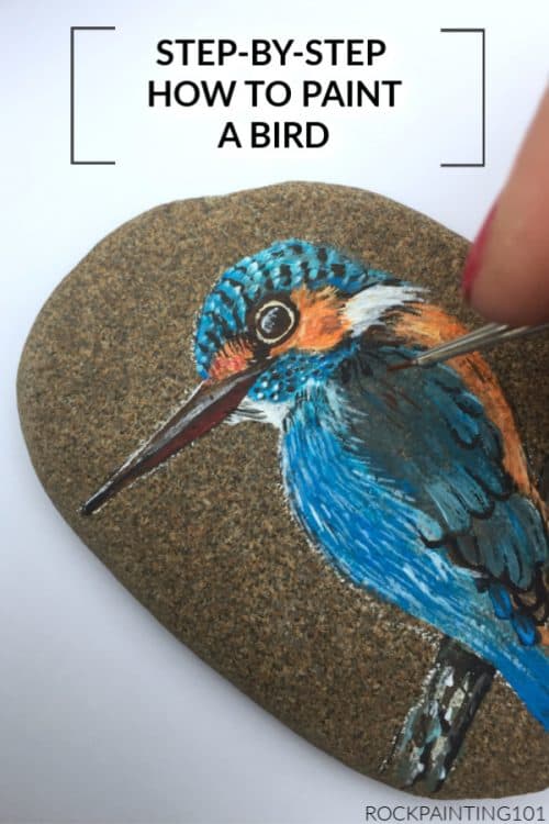 How to paint realistic feathers to create a beautiful bird rock.
