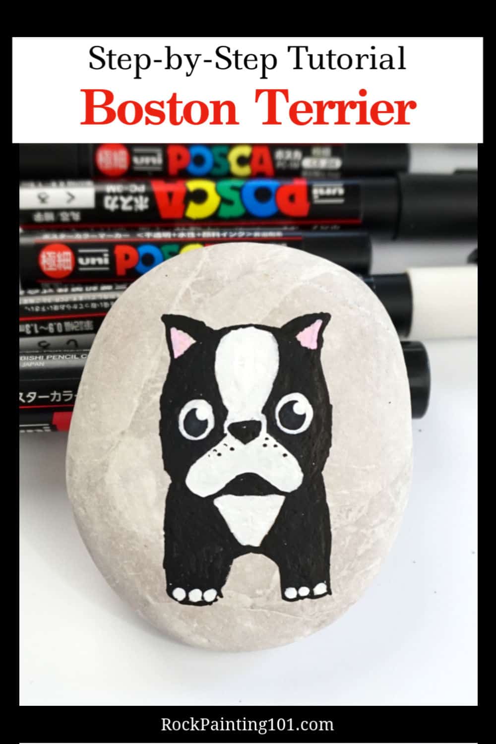 How to paint a Boston Terrier onto a rock Rock Painting 101