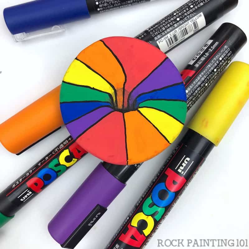 Easy rainbow optical illusion on rocks Rock Painting 101