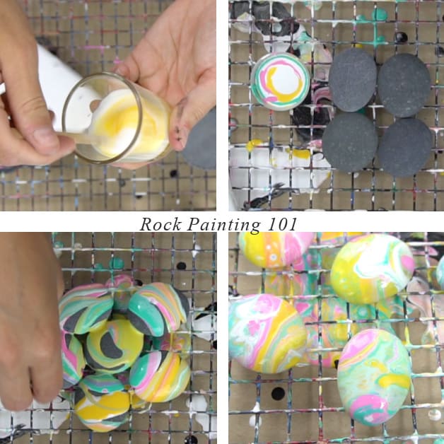 Pour painting with acrylics on mini rocks Rock Painting 101