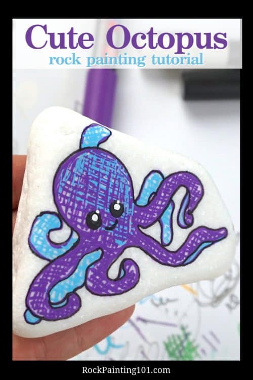 octopus rock painting tutorial. A cute painted rock for the beginner. #rockpainting101
