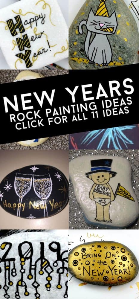 These New Year's painted rocks are perfect for ringing in the new year! Use them as gifts at your New Year's Eve party, hide them around town, or decorate your home with them!