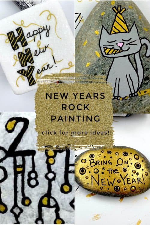 These New Year's painted rocks are perfect for ringing in the new year! Use them as gifts at your New Year's Eve party, hide them around town, or decorate your home with them!