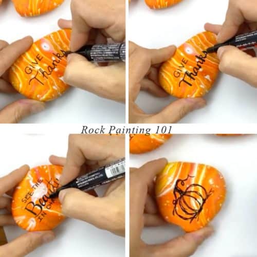 Decorating pour pained rocks for fall
