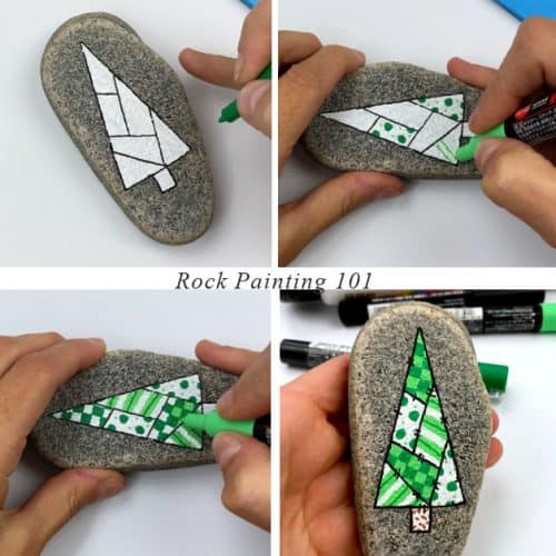 how to paint a patchwork Christmas tree step by step