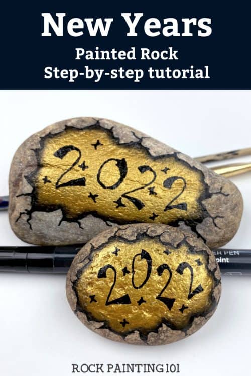 New Years Painted Rock step by step