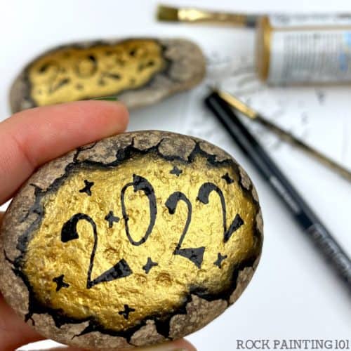new years rock painting design