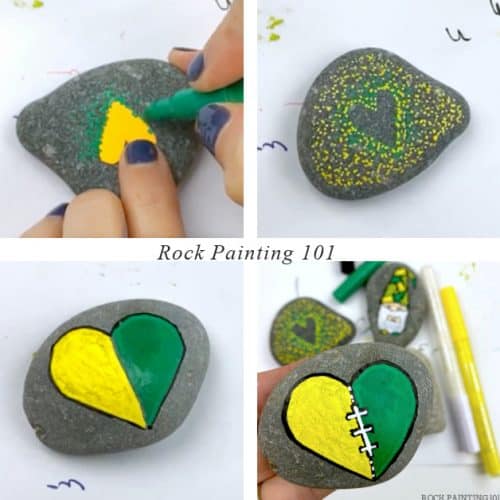 2 football painted rocks heart ideas