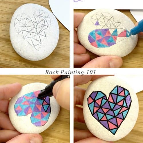how to paint mosaic hearts step by step