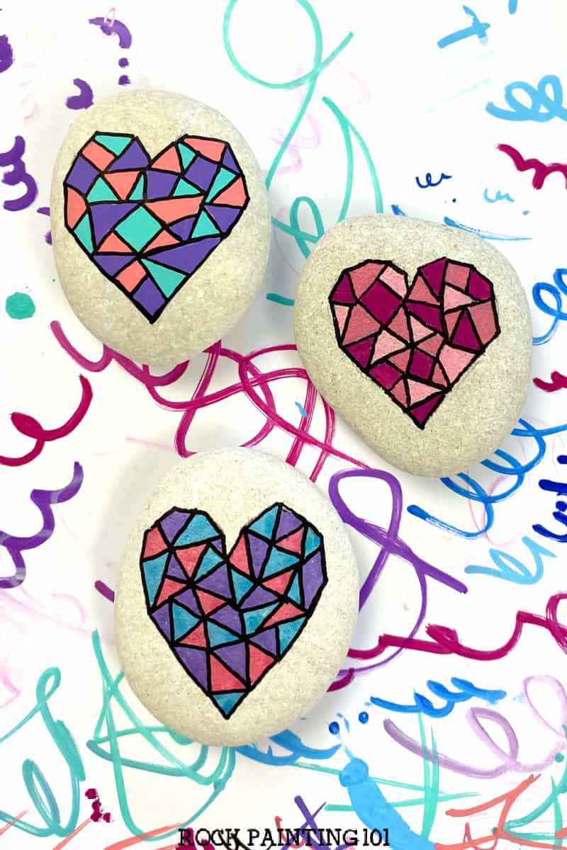 How to Paint Mosaic Hearts Easily with Paint Pens Rock Painting 101