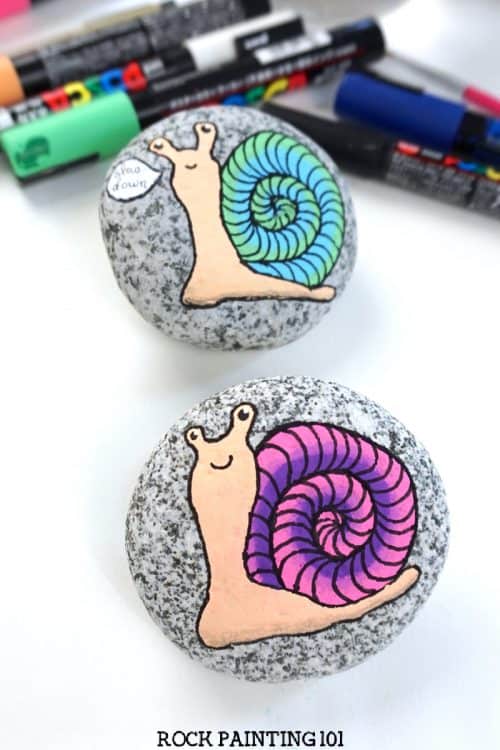 Cute painted snails with paint pens
