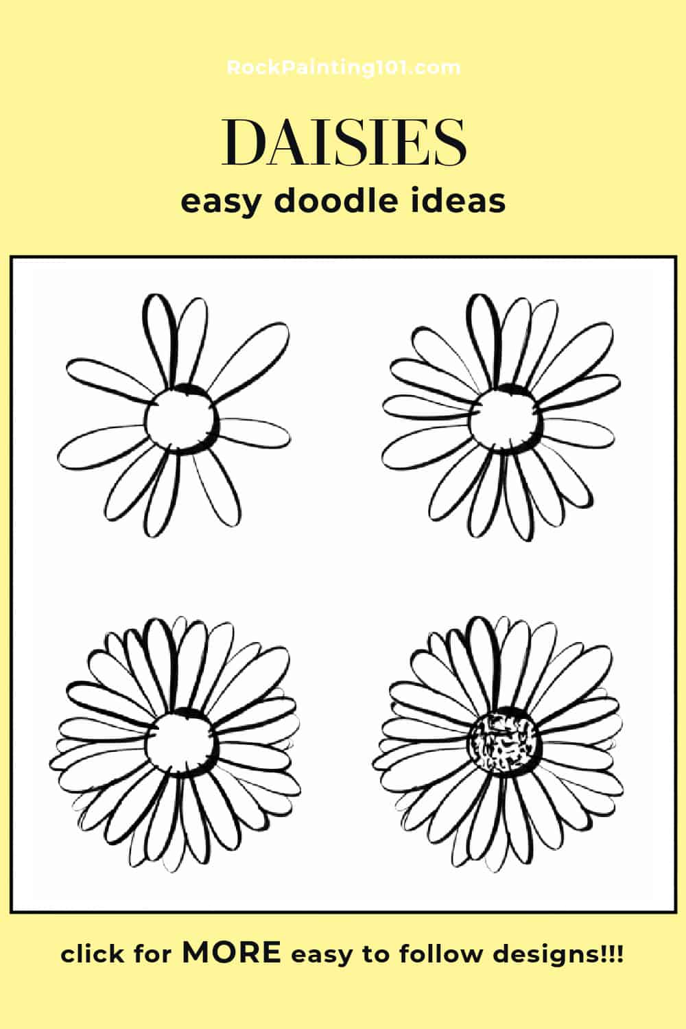 Daisy Drawing - How to Draw a Daisy - 4 Simple Daisy Doodles - Rock ...