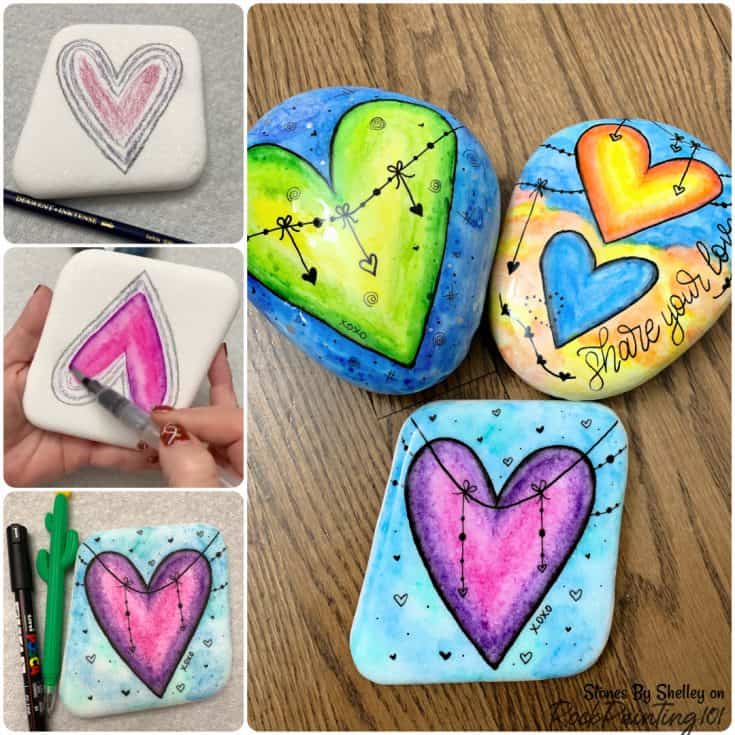 How to paint stones with water color pencils step by step